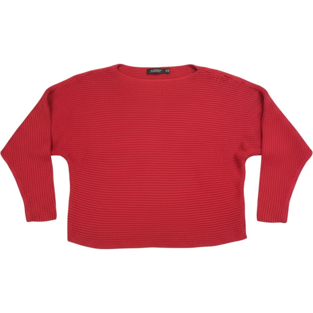 Lauren Ralph Lauren Red Metallic Shimmer Ribbed Boat Neck Sweater Size XL